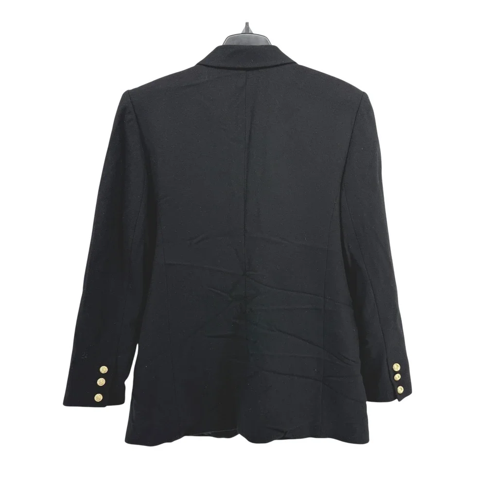Vtg. Bridgewater Classics 100% Wool‎ Blazer Black Gold Buttons Jacket Womens 12